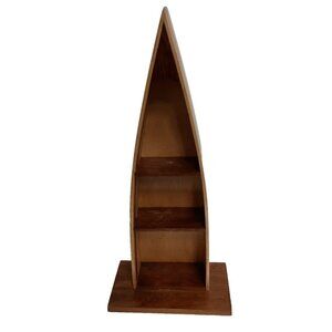 Vintage Hand Carved Wood Canoe Boat Small Display Stand Nautical Beach Decor